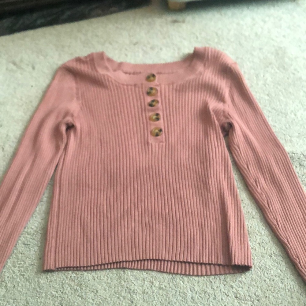 Arizona Jean Company Pink Ribbed Long Sleeve Blouse